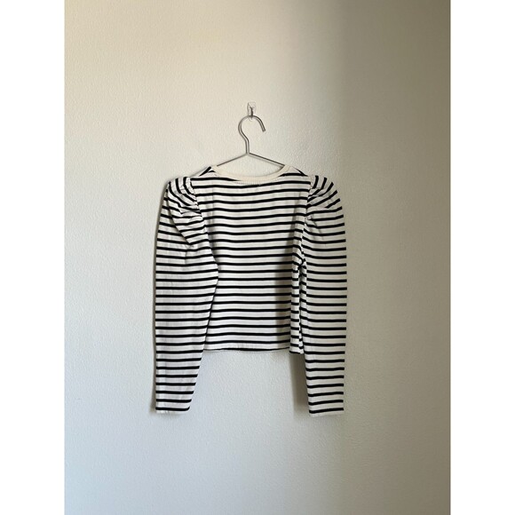 Zara Women's Stripe Puff Sleeve Sweatshirt in Ivory/Black Size SMALL - Picture 3 of 4